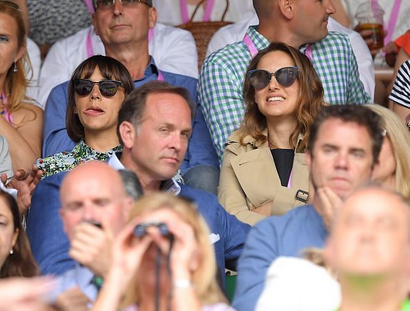 Natalie Portman along with Rashida Jones (L) at one of Serena Williams' matches at Wimbledon